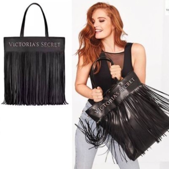 Victoria's Secret Handbags - NWT  Victoria’s Secret Black Fringe Large Tote Bag